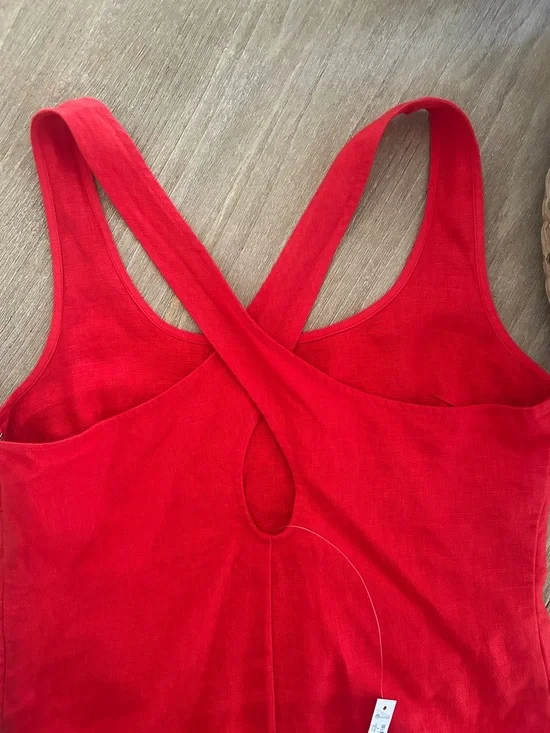 Madewell Bold Red Linen Scoop-Neck Dress *NWT* - Picture 3 of 5